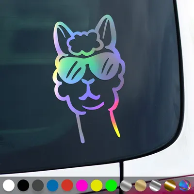 Produktbild von PantherPixel Lama Aufkleber Sonnenbrille Südamerika Anden Alpaka Sticker Auto Geschenkidee Farbe Oilslick-Hologramm