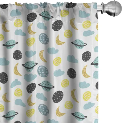 Obrázok produktu pre ABAKUHAUS Mesiac Závesy, záclony, detská izba s motívom opakujúcich sa čmáraníc, vzor s polmesiacom, planétami a mrakmi, 2 kusy 75 x 225 cm, viacfarebné