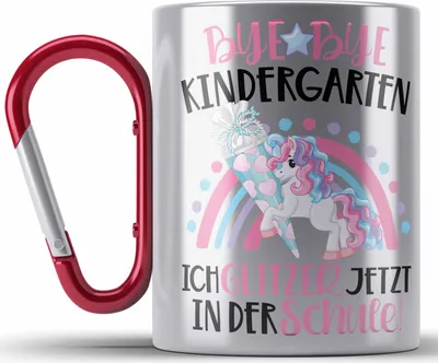 Produktbild von Trendation - Schulkind 2022 Einhorn Einschulung Mädchen Geschenk Edelstahl Tasse Karabiner Schulstart 1. Schultag Schuleinführung Schulanfang Geschenkidee 2022 Schulkind Pferde Grafik (Rot)