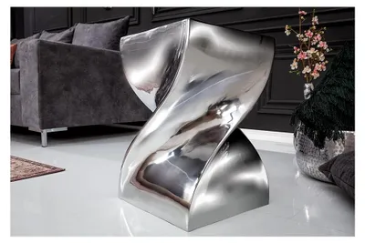 Produktbild von Skulpturaler Beistelltisch Twist - 45 cm - Silber Aluminium poliert - Handgefertigter Sitzhocker Couchtisch
