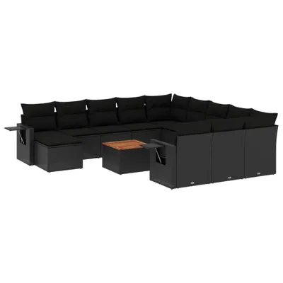 Produktbild von vidaXL 13-tlg. Garten-Sofagarnitur mit Kissen Schwarz Poly Rattan