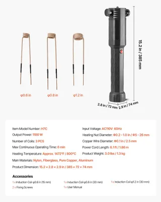 Zdjęcie produktu dla Grzejnik indukcyjny, szybkie nagrzewanie, różnorodne opcje cewek, 1100 W, 3 cewki