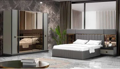 Produktbild von Bett Nachttisch Kleiderschrank 4tlg Schlafzimmer Set Design Luxus Neu