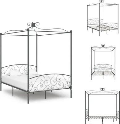 Produktbild von vidaXL Himmelbett-Gestell Grau Metall 140 x 200 cm -  Betten & Bettgestelle