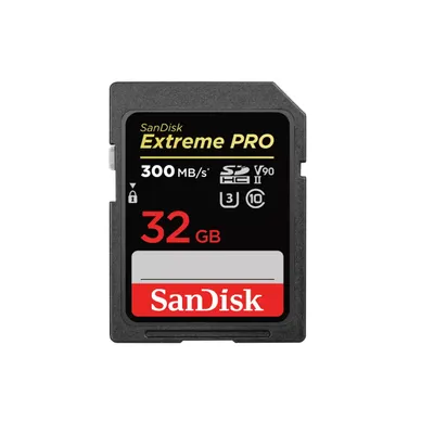 Produktbild von SanDisk Extreme PRO® SDHC™- und SDXC™-UHS-II-Speicherkarte, V90 - 32 GB, 300 MB/s, 260 MB/s