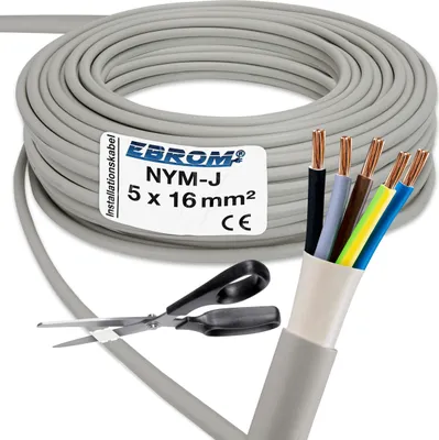 Produktbild von EBROM - 100 Meter NYM-J 5x16 mm2 - Installationskabel - Mantelleitung - Installationsleitung - grau