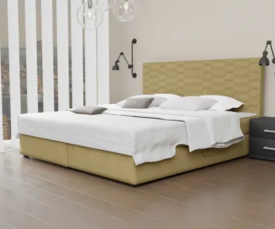 Produktbild von Boxspringbett Schlafzimmerbett OMERO 180x220cm Stoff Senf inkl. Bettkasten