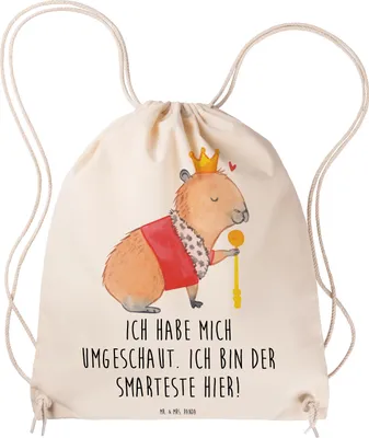 Produktbild von Mr. & Mrs. Panda Jutebeutel Capybara König - Transparent - Geschenk, Sportbeutel, sporttasche klein, Beutel, wander rucksack, Lustige Sprüche, gym