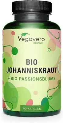 Zdjęcie produktu dla Vegavero Dziurawiec zwyczajny + passiflora| 90 kapsułek | 500 mg dziurawca zwyczajnego | 200 mg ekstraktu z passiflory | wegańskie