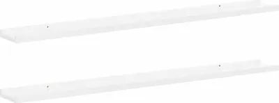 Two white shelves are shown against a white background.