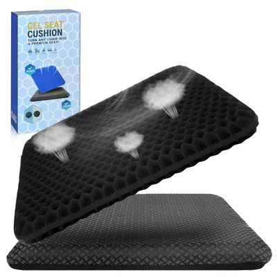 Image de Coussin en gel extra-large, double épaisseur, orthopédique, avec une housse en tissu antidérapante et respirante, pour chaises de bureau, fauteuils roulants et sièges de voiture (47 × 44 × 3,5 cm)