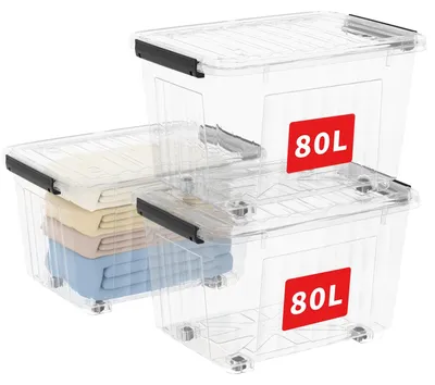 Produktbild von Cetomo 80L*3 Aufbewahrungsboxen, Rillen-verstärkte Kunststoffboxen mit Rollen &