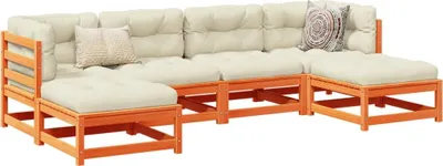 Produktbild von vidaXL 6-tlg. Garten-Sofagarnitur mit Kissen Wachsbraun Kiefernholz