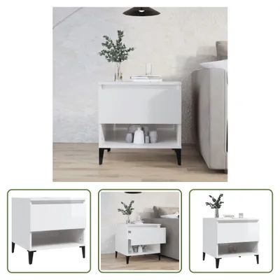 Obrázek produktu pro The Living Store boční stolek vysoký lesk bílý 50x46x50 cm materiál na bázi dřeva