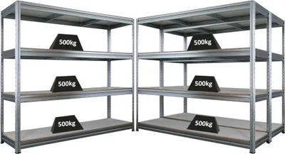 Produktbild von Mega Deal | 3x Schwerlastregal DINO | HxBxT 180x200x60cm | 4 Melamin-Ebenen 16mm | Fachlast 500kg | Verzinkt