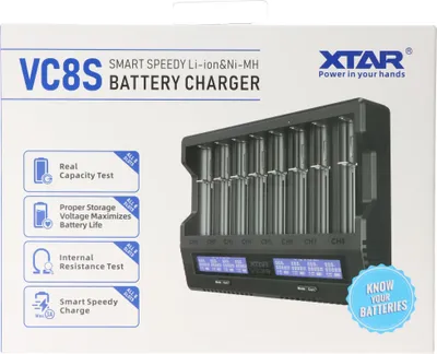 Produktbild von XTAR VC8S 8fach Schnell-Ladegerät für 1-8 Li-Ion 3,6V und 3,7V Akku und NiMH 1,2V Akku, USB-C-Ladeanschluss, max. 8A Gesamtleistung