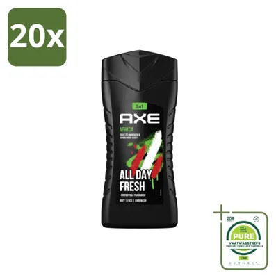 Image de 20 flacons de gel douche 3-en-1 Axe Africa, parfum mandarine et bois de santal, 250 ml, lot de 20
