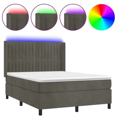 Image de Sommier à lattes de lit matelas et LED Gris foncé 140x200 cm