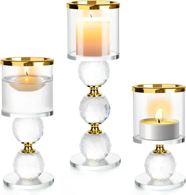 3er-Set Kristall-Kerzenhalter, Gold, modern, für Kerzen bis Ø 5 cm