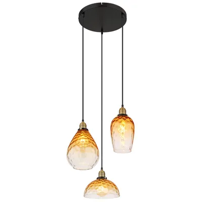 Produktbild von LED Hängeleuchte, Metall Schwarz, Glas Amber, 3-Flammig