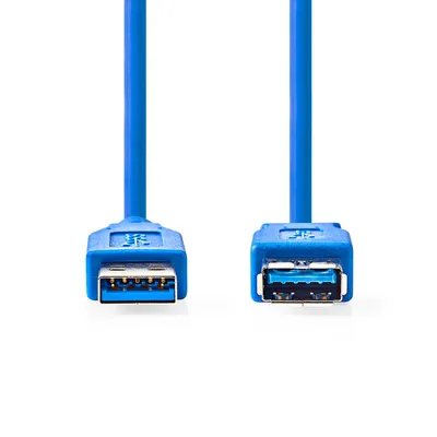 Obrázek produktu pro Nedis USB kabel / USB 3.2 Gen 1 / USB-A samec / USB-A samice / 5 Gb/s / poniklovaný / 2,00 m / kulatý / PVC / modrý / krabice