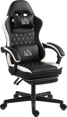 Immagine prodotto di Sedia da gaming con poggiapiedi, poggiatesta e cuscino, rivestita in ecopelle, girevole e regolabile in altezza - colore nero