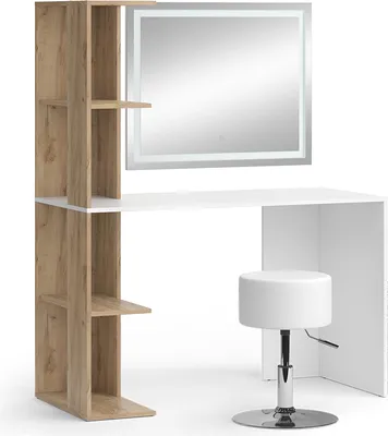 Zdjęcie produktu dla Stół do toalety Vicco Tower Biały/Sonoma 122.2 cm z lustrem LED i stołkiem, Model 49449