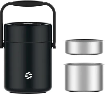 Produktbild von Famanu Vakuumisolierte Lebensmittelbehälter 1,6 Liter - Edelstahl Thermo Suppencontainer - Schwarz