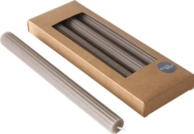 Immagine prodotto di Boltze Stabkerze Classic (4-tlg, grau/braun, 25cm, Wachs, geriffelte Oberfläche)
