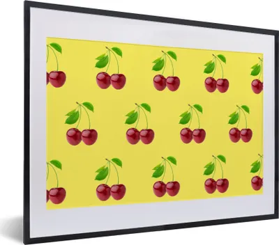 Produktbild von MuchoWow® MuchoWow® Gerahmtes Poster Kirschen - Rot - Muster 40x30 cm - Poster mit zchwarzem Bilderrahmen - Bilderrahmen - Poster im Rahmen
