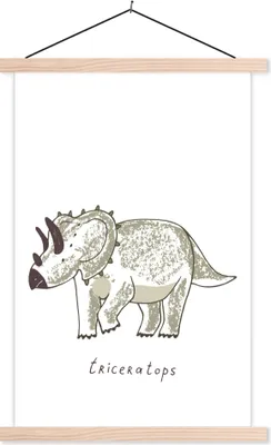 Produktbild von MuchoWow® Textilposter Kinderzimmer - Triceratops - Dinosaurier - Junge - Mädchen - Kind 120x180 cm mit holzfarbenen Rahmen - Textil-Plakat