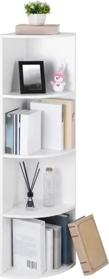 Produktbild von VASAGLE 4 Ebenen Eckregal, 129,5cm, Standregal, Bücherregal aus Holz, für Küche, Schlafzimmer, Wohnzimmer, Büro, weiß, LBC42WT