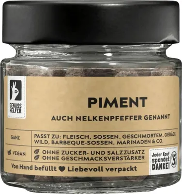 Produktbild von Piment, ganz, Pimentkörner, Nelkenpfeffer zum Kochen und Backen, 35g im Glas