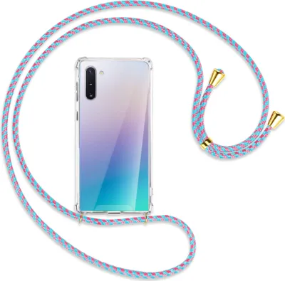 Produktbild von Handykette Backcover-Schutzhülle mit Band (Metall goldfarben) für Samsung Galaxy Note 10 (N970) - pink/mint