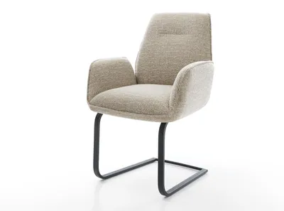 Produktbild von DELIFE Freischwinger Zoa-Flex Webstoff Soft Beige Freischwinger flach Schwarz Taschenfederkern