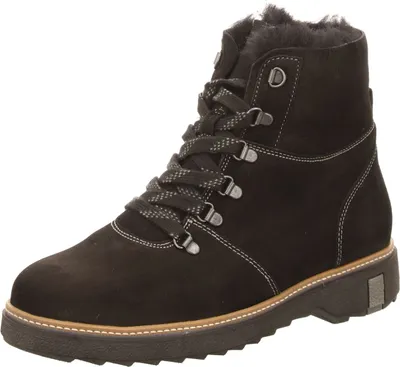 A single brown suede boot with white stitching and a black sole is shown against a white background.