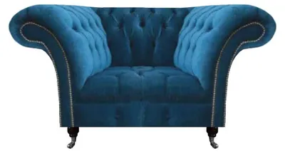 Productafbeelding van Donkerblauwe Chesterfield fauteuil, design woonkamer, stoffen fauteuil