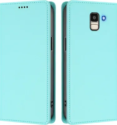 Image de Étui en cuir pour Samsung Galaxy J6 2018, étui à rabat magnétique en cuirPolyuréthaneavec support, vert menthe