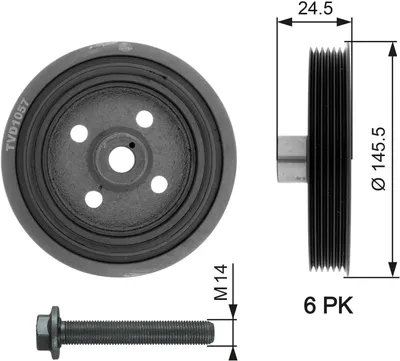 Produktbild von GATES TVD1057A Riemenscheibe Kurbelwelle für FORD Focus II Schrägheck (DA, HCP, DP) 145,5mm