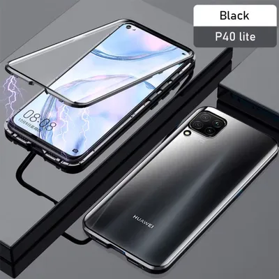 Immagine prodotto di Doppio lato 360 gradi magnete / vetro caso copertura telefono cellulare caso paraurti nero per Huawei P40 Lite
