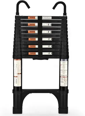 Imagen del producto de Escalera telescópica de aluminio de 3,8 metros con ganchos, ligera, extensible, plegable, ideal para áticos, caravanas, con capacidad de carga de 150 kg, color