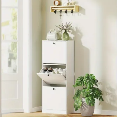 Zdjęcie produktu dla Szafka na buty - Półka na buty - Organizer do przechowywania butów - Organizer do przedpokoju - Wąska szafka na buty - Biały