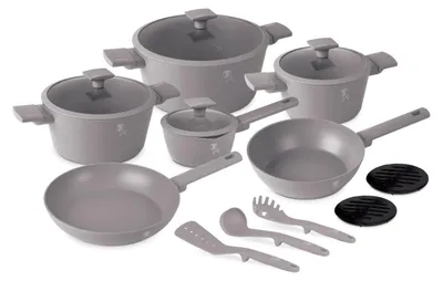 Produktbild von Berlinger Haus 15-teiliges Kochgeschirrset - Geschmiedetes Aluminium mit TitanPro Antihaftbeschichtung, fr alle Kochbereiche geeignet, inkl. Pfannen und Tpfe mit Deckel, Kollektion Taupe