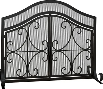 Produktbild von Kaminschutzgitter - Kamingitter mit magnetischen Türen - Ofenschutzgitter - Funkenschutzgitter für Wohnzimmer - Stahl - 105 x 80 - 5 cm - Schwarz