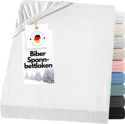 A white fitted sheet with a tag attached.