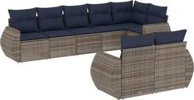 Image de vidaXL Ensemble de 8 canapés de jardin avec coussins, gris, polyrattan