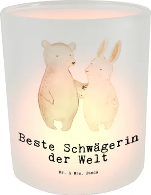 Produktbild von Mr. & Mrs. Panda Windlicht aus Glas Hase Beste Schwägerin der Welt - Transparent - Geschenk, Familie, Teelichthalter, Kerzenhalter, tischlicht, Geschenkidee, Frau, Bruder