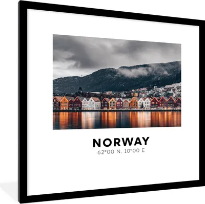 Produktbild von MuchoWow® Gerahmtes Poster Norwegen - Bergen - Skandinavien 40x40 cm - Poster mit Schwarzem Bilderrahmen Wandposter Rahmen Foto Bilder - Poster - Plakat im Rahmen