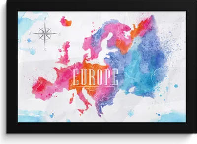 Produktbild von MuchoWow® MuchoWow® Gerahmtes Poster Karte - Aquarell 30x20 cm - Poster mit zchwarzem Bilderrahmen - Kunstdruck - Bild-Poster