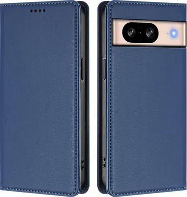 Produktbild von Handyhülle für Google Pixel 8, Kunstleder Klapphülle Stoßfeste Magnetische Hülle mit Ständer Dunkelblau